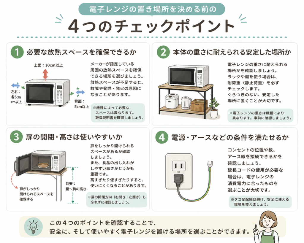 電子レンジ設置場所の4つのチェックポイント