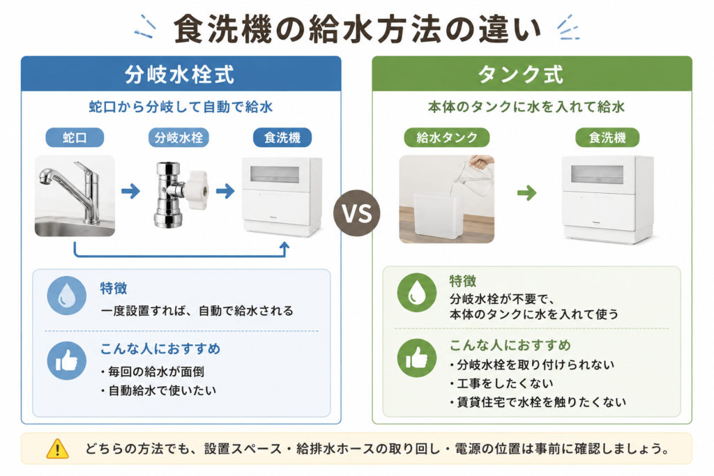 食洗機の給水方法の違い