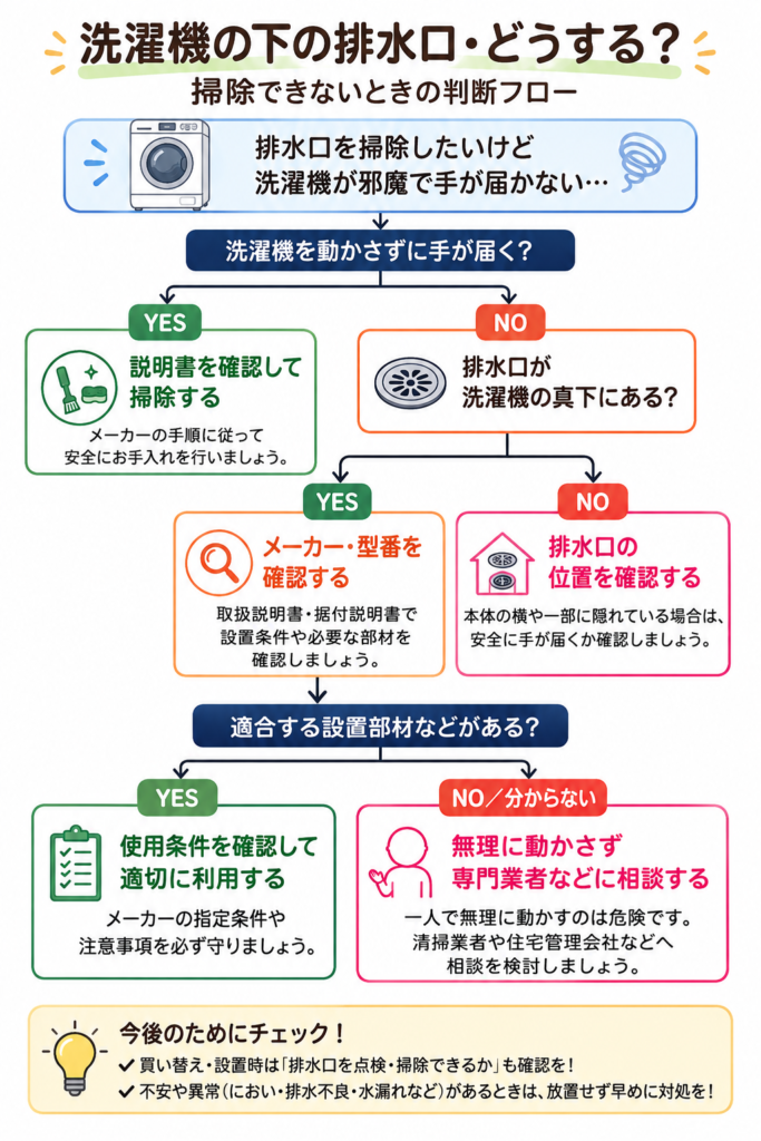 洗濯機下の排水口判断フロー