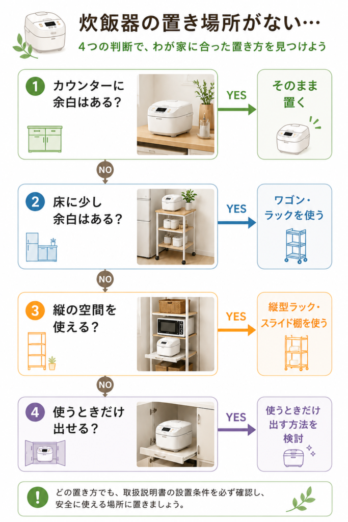 炊飯器の置き場所 判断フロー図